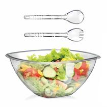Conjunto Saladeira Transparente Grande Com Talheres Para Servir Saladas