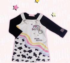 Conjunto salopete e body menina vaquinha preto bambollina Conjunto salopete e body menina vaquinha preto bambollina