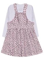 Conjunto Salopete infantil 2 pçs Onça Rosa Body Branco Outono/Inverno