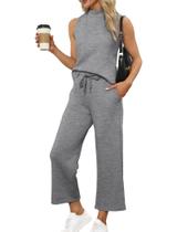 Conjunto SAMPEEL Casual Feminino - 2 Peças, Gola Alta, Cinza - Tamanho L Conjunto SAMPEEL Casual Feminino - 2 Peças, Gola Alta, Cinza - Tamanho L