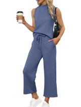 Conjunto SAMPEEL de Roupas para Mulheres - Calças Soltas Azul - Tamanho M Conjunto SAMPEEL de Roupas para Mulheres - Calças Soltas Azul - Tamanho M