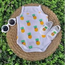 Conjunto Sandália Com Body Alcinha Fruta Bebe Menina Roupa Verão Estampado Mesversário Conjunto Sandália Com Body Alcinha Fruta Bebe Menina Roupa Verão Estampado Mesversário