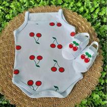 Conjunto Sandália Com Body Alcinha Fruta Bebe Menina Roupa Verão Estampado Mesversário Conjunto Sandália Com Body Alcinha Fruta Bebe Menina Roupa Verão Estampado Mesversário