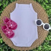 Conjunto Sandália Com Body Alcinha Liso Branco Bebe Menina Roupa Verão Estampado Mesversário