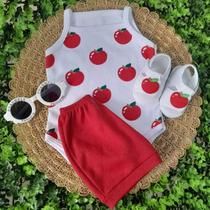 Conjunto Sandália Com Body E Short Bebe Menina Mesversário Estampado Verão 100% Suedine Conjunto Sandália Com Body E Short Bebe Menina Mesversário Estampado Verão 100% Suedine
