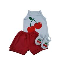 Conjunto Sandália Com Body E Short Bebe Menina Mesversário Estampado Verão 100% Suedine