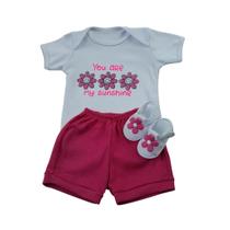 Conjunto Sandalia Com Body E Short Bebe Menina Mêsversario Estampado Verão 100% Suedine Conjunto Sandalia Com Body E Short Bebe Menina Mêsversario Estampado Verão 100% Suedine
