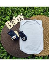 Conjunto Sandalia Com Body Liso Regata Bebe Menino Roupa Verão Estampado Enfeite Sortidos