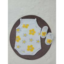 Conjunto Sandalia Flor Com Body Alcinha Bebe Menina Roupa Verão Estampado 100% Suedine