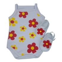 Conjunto Sandalia Flor Com Body Alcinha Bebe Menina Roupa Verão Estampado 100% Suedine Conjunto Sandalia Flor Com Body Alcinha Bebe Menina Roupa Verão Estampado 100% Suedine