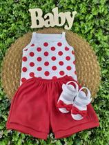 Conjunto Sandália Laço Com Body Alcinha Bolinha Póa Bebe Menina Roupa Verão 100% Suedine