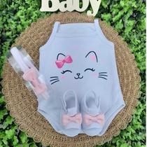 Conjunto Sandália Tiara Com Body Alcinha Bebe Menina Roupa Verão Estampado Mesversário