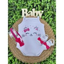 Conjunto Sandália Tiara Com Body Alcinha Bebe Menina Roupa Verão Estampado Mesversário
