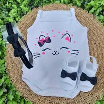 Conjunto Sandália Tiara Com Body Alcinha Bebe Menina Roupa Verão Estampado Mesversário