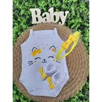 Conjunto Sandália Tiara Com Body Alcinha Bebe Menina Roupa Verão Estampado Mesversário