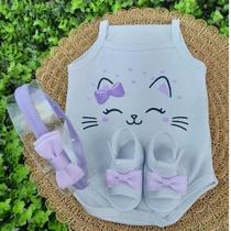 Conjunto Sandália Tiara Com Body Alcinha Bebe Menina Roupa Verão Estampado Mesversário