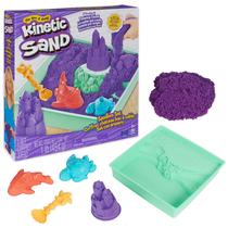 Conjunto Sandbox Kinetic Sand 500g roxo com armazenamento +4 moldes 3+