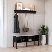 Conjunto Sapateira Banco Estofada e Prateleira Pé Madeira Oslo