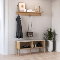 Conjunto Sapateira Banco Estofada e Prateleira - Pé Madeira Oslo/Complementos Artesano Conjunto Sapateira Banco Estofada e Prateleira - Pé Madeira Oslo/Complementos Artesano
