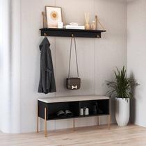 Conjunto Sapateira Banco Estofada e Prateleira Pé Metal Oslo