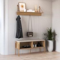 Conjunto Sapateira Banco Estofada e Prateleira Pé Metal Oslo