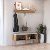 Conjunto Sapateira Banco Estofada e Prateleira - Pé Metal Oslo/Complementos Artesano