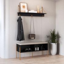 Conjunto Sapateira Banco Estofada e Prateleira - Pé Metal Oslo/Complementos Artesano Conjunto Sapateira Banco Estofada e Prateleira - Pé Metal Oslo/Complementos Artesano