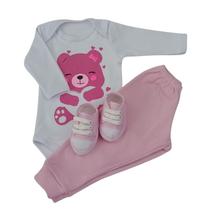 Conjunto Sapatinho Tênis Com Body E Calça Bebê Menina Inverno 100% Suedine
