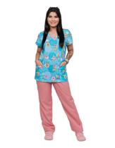 Conjunto Scrubs Blusa Com Estampa Bob Esponja Calça Lisa