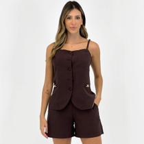 Conjunto Secia Blusa Alça e Shorts em Tecido Feminino Conjunto Secia Blusa Alça e Shorts em Tecido Feminino