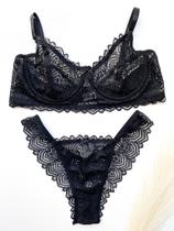 Conjunto Sem Bojo Com Aro Calcinha Fio Preto