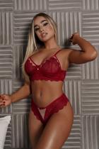 Conjunto sem bojo e sem aro lingerie vermelha com recortes em tule ilusion 2 peças Conjunto sem bojo e sem aro lingerie vermelha com recortes em tule ilusion 2 peças