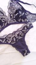 conjunto sem bojo em renda azul sexy