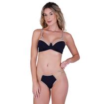 Conjunto sem Bojo Micro Lisa e Tule Cor:PretoTamanho:40 Conjunto sem Bojo Micro Lisa e Tule Cor:PretoTamanho:40