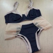 Conjunto sem Bojo Micro Lisa e Tule Cor:PretoTamanho:44