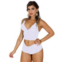 Conjunto Sem Bojo Rendado Vamp Calesson Cropped Sensual Lingerie Linha Noite Pijama