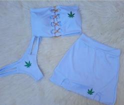 Conjunto Semi Fio + Cropped Corrente + Short Sai, 1 Linha - Branco Conjunto Semi Fio + Cropped Corrente + Short Sai, 1 Linha - Branco