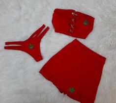 Conjunto Semi Fio + Cropped + Short Sai, Refletivo 1 Linha - Vermelho Conjunto Semi Fio + Cropped + Short Sai, Refletivo 1 Linha - Vermelho