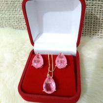 Conjunto Semi Joia Brinco e Colar com Pedra Zircônia