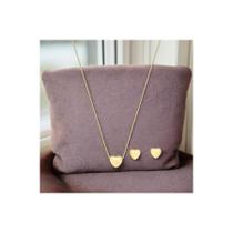 Conjunto Semi Jóia Coração Colar E Brincos Dourado Estilo Fashion 3 Peças