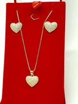 Conjunto semi-joia corrente, pingente e brinco folheado a ouro18k