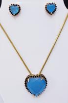 Conjunto Semijoia Colar E Brincos Turquesa Coração Conjunto Semijoia Colar E Brincos Turquesa Coração