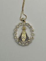 Conjunto semijóia Colar Nossa Senhora Cravejada - Dourado Conjunto semijóia Colar Nossa Senhora Cravejada - Dourado
