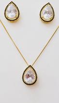 Conjunto Semijoia Com Pedra Zirconia Gotas Cravejadas