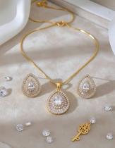 Conjunto semijoia gota cravejada luxo