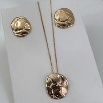 Conjunto Semijoia Organico Amassado Banhado em Ouro 18k