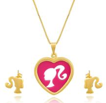 Conjunto Semijoia Ouro 18K Colar e 1 par de brincos Barbie