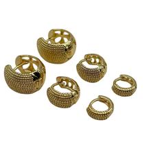 Conjunto semijóia Trio Brinco Argola Pontilhada Banhado Ouro