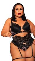 Conjunto Sensual com Cinta Liga e Renda Francesa- Plus Size