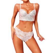 Conjunto Sensual Cropped E Calcinha Paetê De Renda